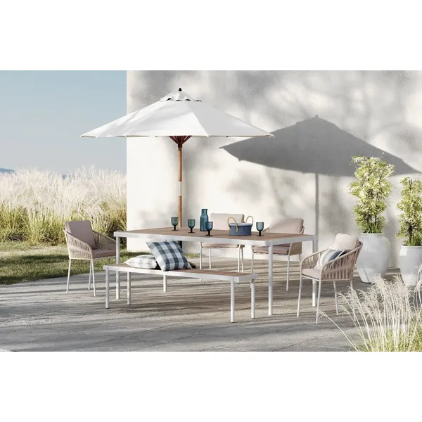 Alba hagespisestol i hvit aluminium med beige pute