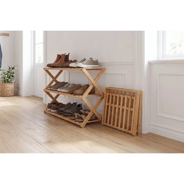 Bamboo skohylle i bambus med tre hyller
