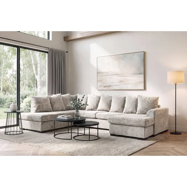 Boston U-sofa i beige tekstil med sorte ben