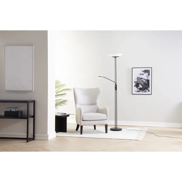 Denver uplight gulvlampe i matt sort med lesearm