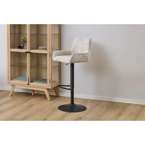 Eddie barstol i beige tekstil med sort understell