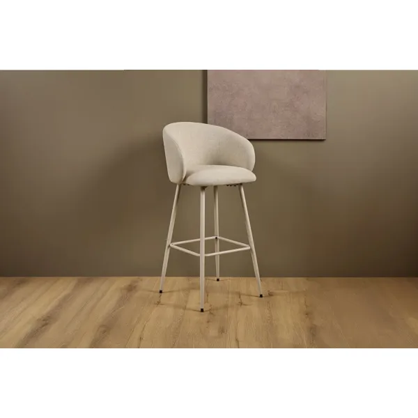 Eleanor barstol i beige tekstil med grå stålben