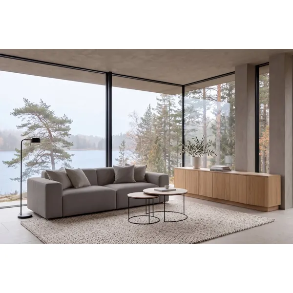 Evo 3-seter sofa i antrasitt tekstil med sorte ben