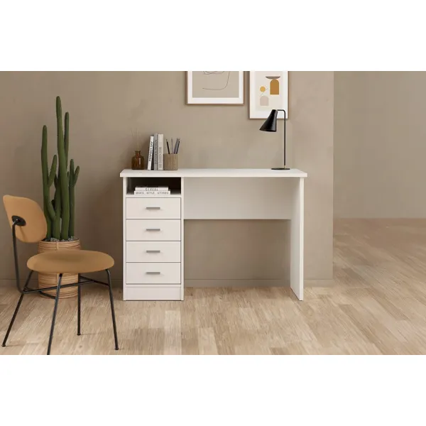 Function Plus skrivebord i hvitt med fire skuffer