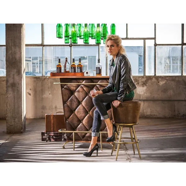 Lady Rock Vintage barbord med brun front i skinnlook og messingfargede detaljer