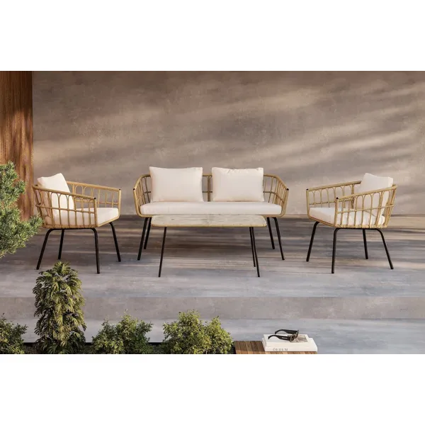 Ortigia utesofa i sort stål og naturtau med beige puter