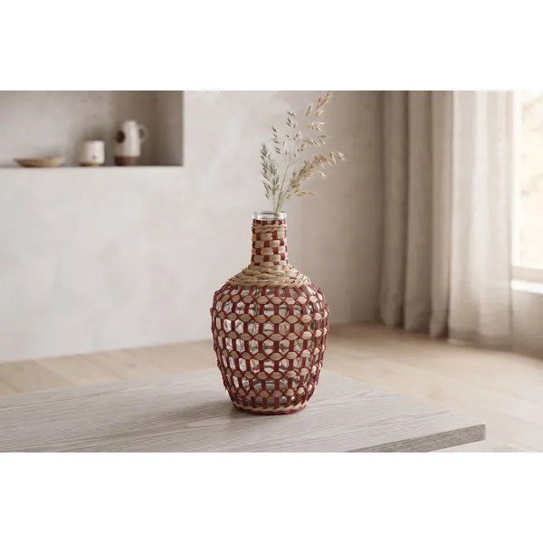 Serene vase i klart glass med vevd bambusrotting