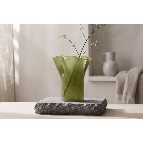 Wave vase i grønt glass