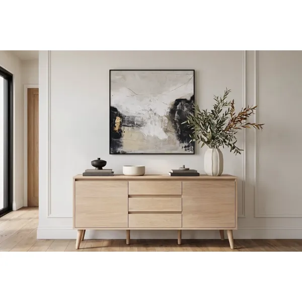 White Noir bilde i hvitt, sort og beige med sort ramme