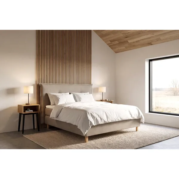 XOV Premium 10 kontinentalseng i mørk beige tekstil